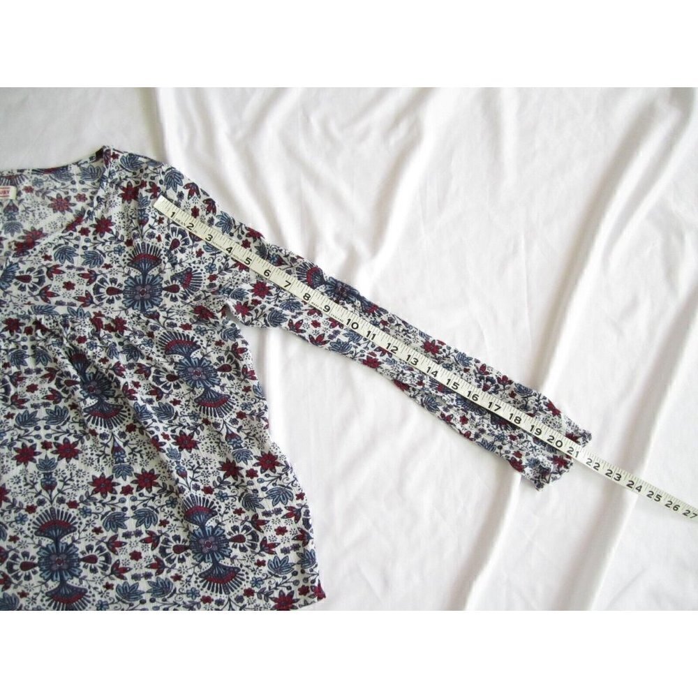 Cape Juby Sz M Floral Blouse‎ Top Red Blue Boho Peasant Style V-Neck Flowy (WB7) - Picture 7 of 8
